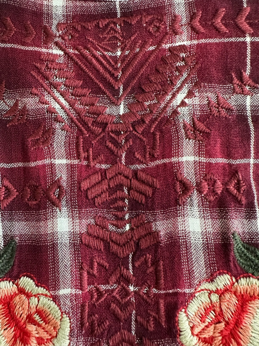 Andree by Unit~ Button Up Plaid Floral Embroidered Tunic Size 1X - Picture 5 of 11